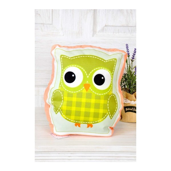 Zelený polštářek The Mia Retro Owl, 35 x 35 cm