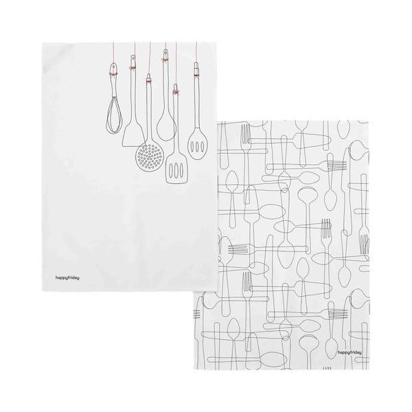 Puuvillased rätikud 2 tk komplektis 50x70 cm Cutlery - Happy Friday