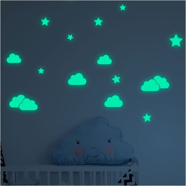 Laste valgustatud seinakleebiste komplekt Pilved ja tähed - Ambiance