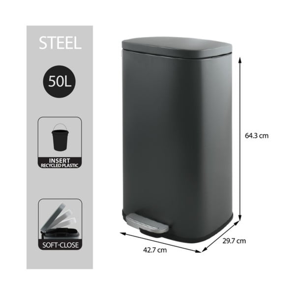 Tumehall terasest prügikast 50 l Akira - Spirella-image-2