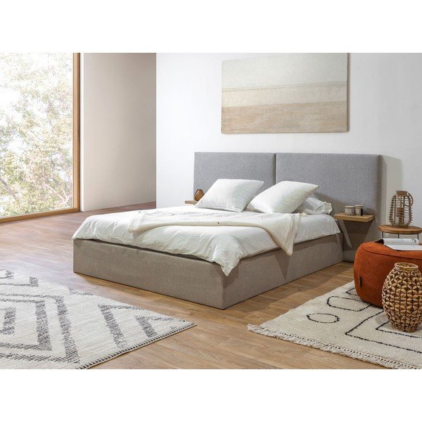 Helehall polsterdatud kaheinimese voodi, millel on riiulid 160x200 cm ja panipaik Blandine - Bobochic Paris-image-2