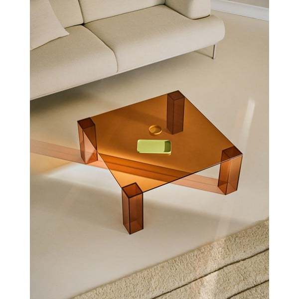Pruun klaasist diivanilaud 85x85 cm Adularia - Kave Home-image-1