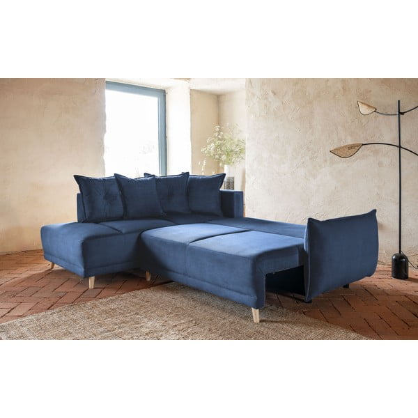 Tumesinine velvetist nurgadiivanvoodi (vasak nurk) Lazy Lukka - Miuform-image-4