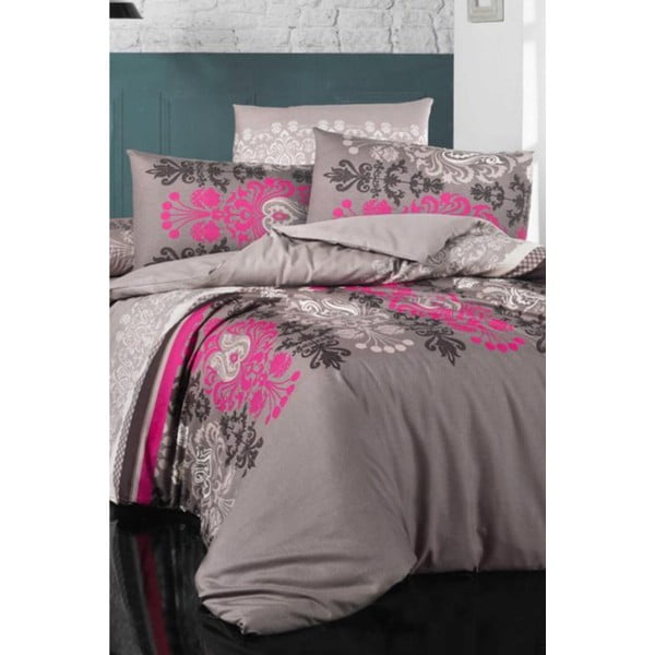 Roosa ja hall laiendatud kahekohaline voodipesu koos linadega Diana - Mila Home