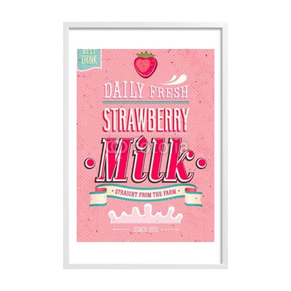 Zarámovaný plakát Strawberry Milk, bílý rám