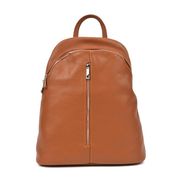 Hnědý kožený batoh Carla Ferreri, 37 x 32 cm