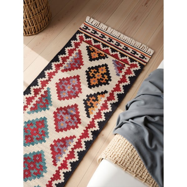 Punane käsitsi kootud kahepoolne villane vaip 60x190 cm Kamal Kian - Nouristan-image-2