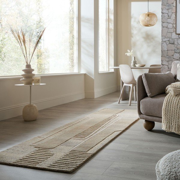 Hall-beež käsitsi kootud villane vaip 80x300 cm Lira - Flair Rugs-image-1