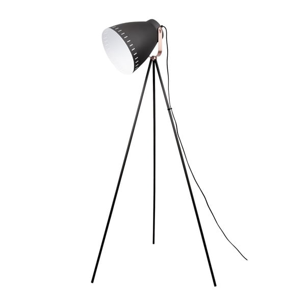 Černá stojací lampa s detaily v měděné barvě Leitmotiv Mingle