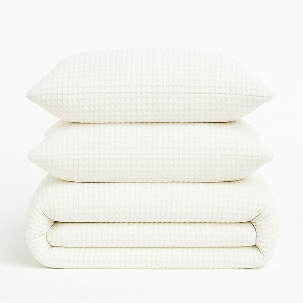 Valge Renforcé puuvillast voodipesu üheinimesevoodile 140x200 cm Waffle Striped - Mila Home Luxury