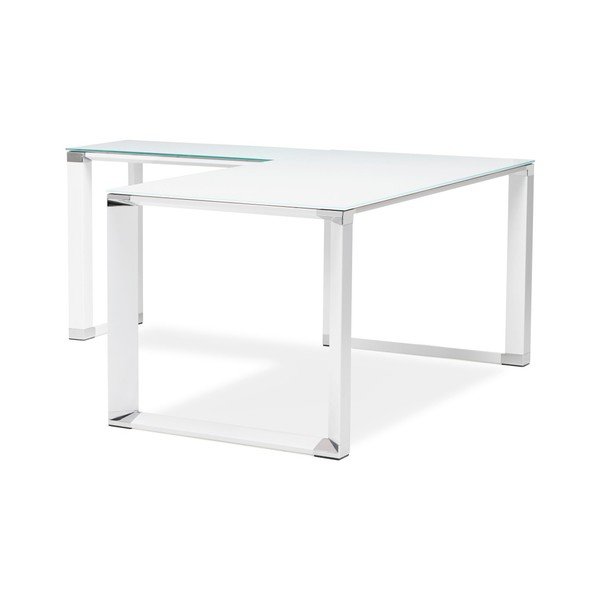 Bílý pracovní rohový stůl se skleněnou deskou Kokoon Warner-image-4