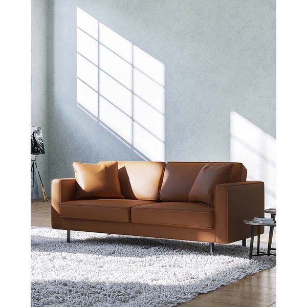 Konjakipruun nahkdiivan 207 cm Kobo - MESONICA-image-1