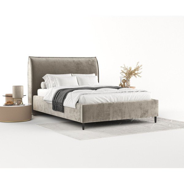 Beež polsterdatud kaheinimesevoodi koos voodipõhja ja panipaigaga 160x200cm Shell - Maison de Rêve-image-1