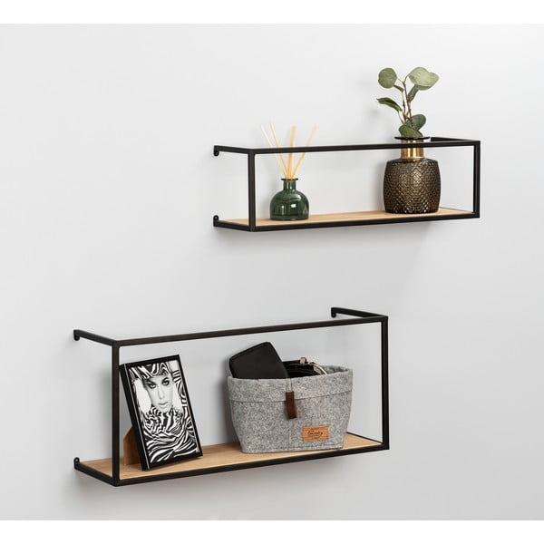 Komplekt 2 musta metallkonstruktsiooniga männist riiulit, pikkus 55 cm. Geo - Wenko-image-1
