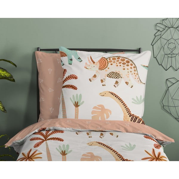 Pruun-beež puuvillane laste voodipesu üheinimesevoodile 140x200 cm Dino - Good Morning-image-2