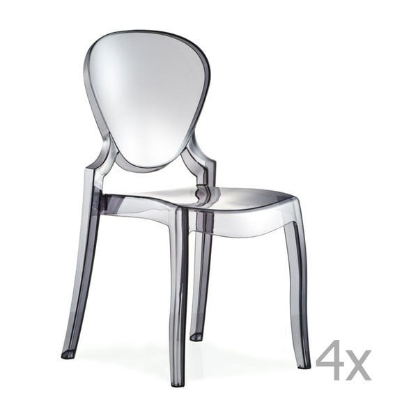 Sada 4 transparentních šedých jídelních židlí Pedrali Queen