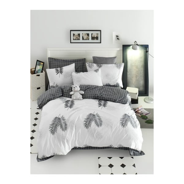 Ranforce puuvillane kaheinimese voodipesu koos linadega valge ja hall, 200 x 220 cm Pipong - Mijolnir