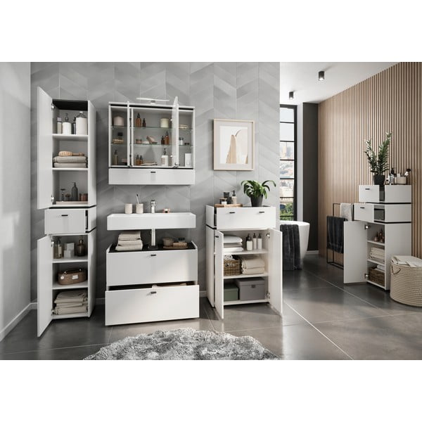 Valge vannitoakapp koos peegli ja valgustusega 79x80 cm Modesto - Germania-image-4