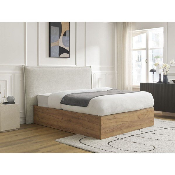Kreemikas polsterdatud/puitlaastplaadist kaheinimesevoodi panipaigaga ja liistudest raamiga 160x200 cm Charlie - Bobochic Paris-image-2