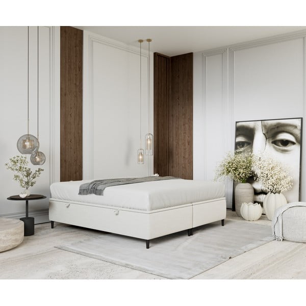 Kreemvalge polsterdatud kaheinimese voodi koos panipaigaga 160x200 cm Tate - Maison de Rêve-image-4