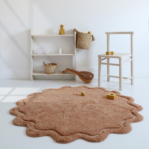 Tellisevärvi käsitsi kootud puuvillane ümmargune pestav vaip ø 110 cm Sweet April Toffee - Nattiot-image-3