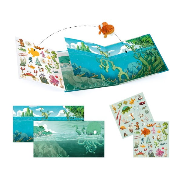 Sea Sticker Story raamatukomplekt taaspaigaldatavate kleepsudega - Djeco