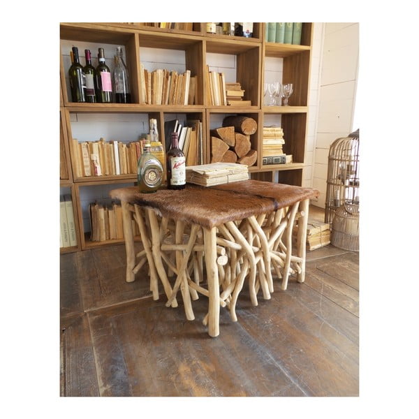 Odkládací stolek z týkového dřeva a kozí kůže Orchidea Milano Aspen