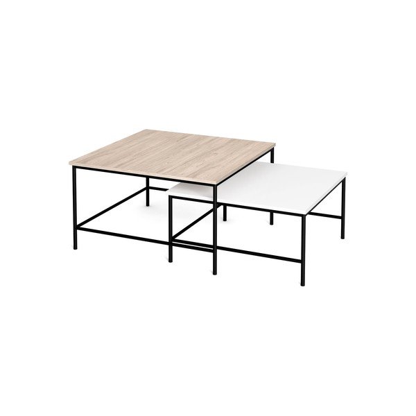 Valge/loomulik kohvilaud tammeplaadiga 2 tk 80x80 cm komplektis Fiorenza - Marckeric-image-3