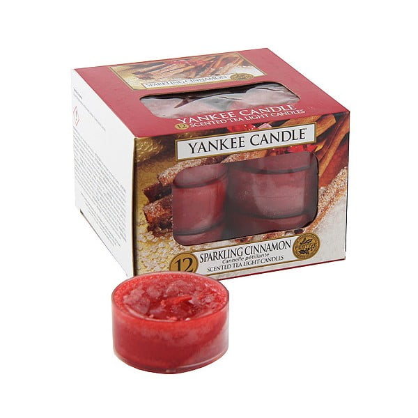 Sada 12 vonných svíček Yankee Candle Třpytivá Skořice, doba hoření 4 - 6 hodin