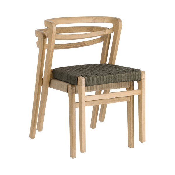 Eukalüptpuust valmistatud tumerohelise kootud aiatooliga tooli Ezilda - Kave Home-image-4