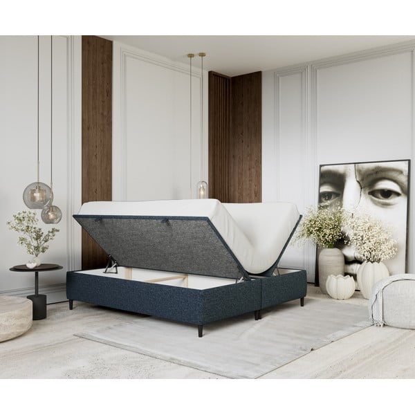 Tumesinine polsterdatud kaheinimese voodi koos panipaigaga 160x200 cm Tate - Maison de Rêve-image-2