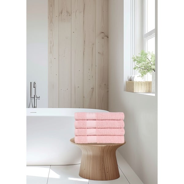 Roosad puuvillased froteerätikud 4 tk komplektis 50x100 cm - Good Morning-image-1