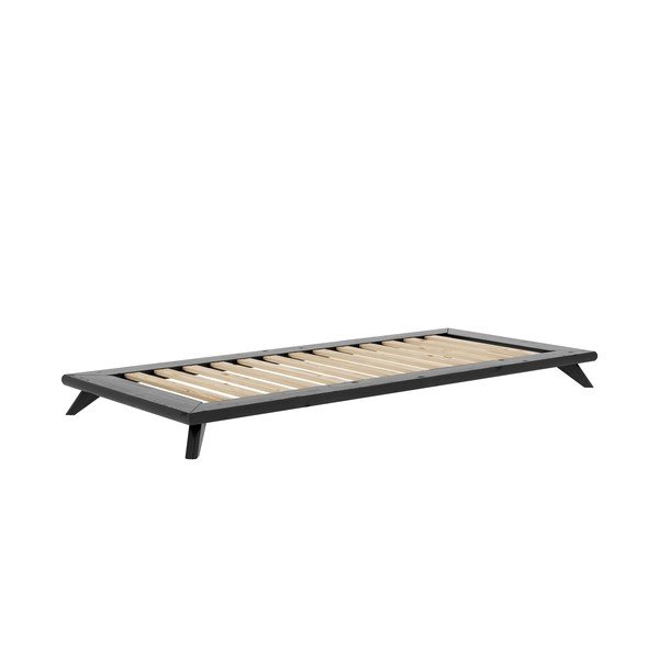 Černá jednolůžková postel z masivního borovicového dřeva s matrací Karup Design Senza Double, 90 x 200 cm-image-1