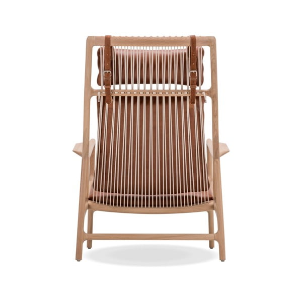 Massiivse tamme konstruktsiooniga ja konjaki pruunist pühvlinahast istmega tugitool. Dedo - Gazzda-image-4