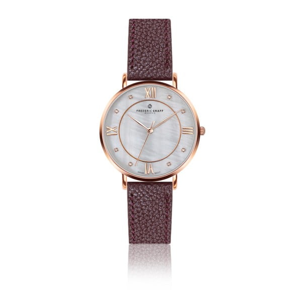 Dámské hodinky s hnědým páskem z pravé kůže Frederic Graff Rose Liskamm Lychee Bordeaux Leather