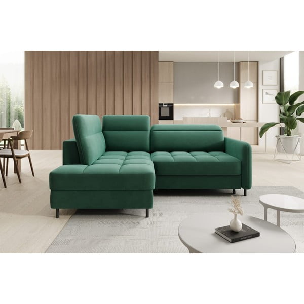 Roheline sametist lahtikäiv/sahtliga nurgadiivan (vasak nurk/L-kujuline) Barea – ELTAP-image-1