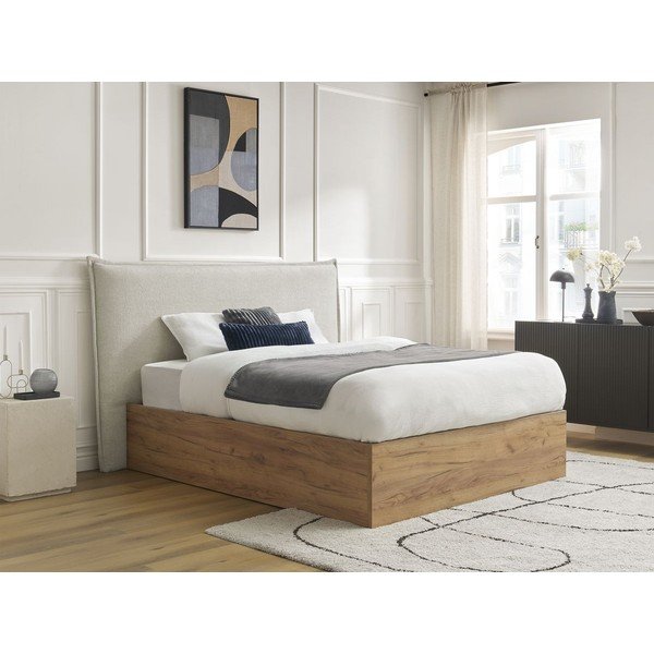 Kreemikas polsterdatud/puitlaastplaadist kaheinimesevoodi panipaigaga ja liistudest raamiga 180x200 cm Charlie - Bobochic Paris-image-4