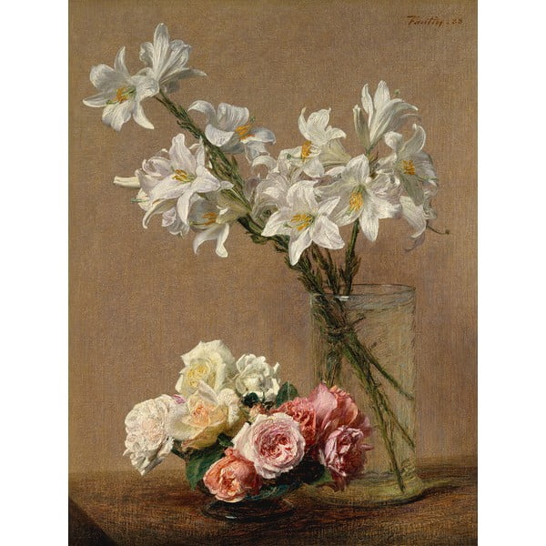 Maali reproduktsioon, 45 x 60 cm. Henri Fantin-Latour - Roses and Lilies - Fedkolor