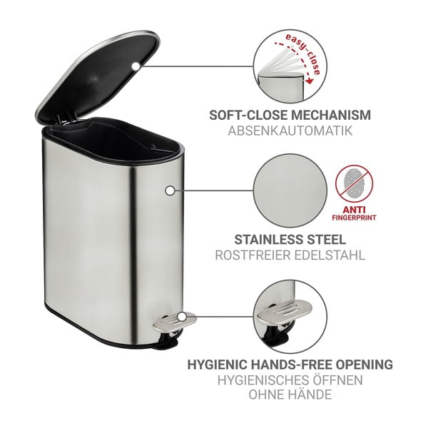 Matt hõbedane roostevabast terasest prügikast 5 l Collungo - Wenko-image-3