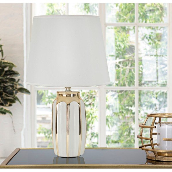 Valge/kuldne keraamiline laualamp tekstiilist varjuga (kõrgus 40,5 cm) Cassy - Mauro Ferretti-image-1