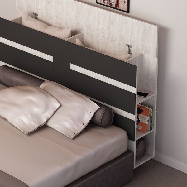 Bílé čelo postele s úložným prostorem s antracitovým detailem Homitis Eddo-image-1