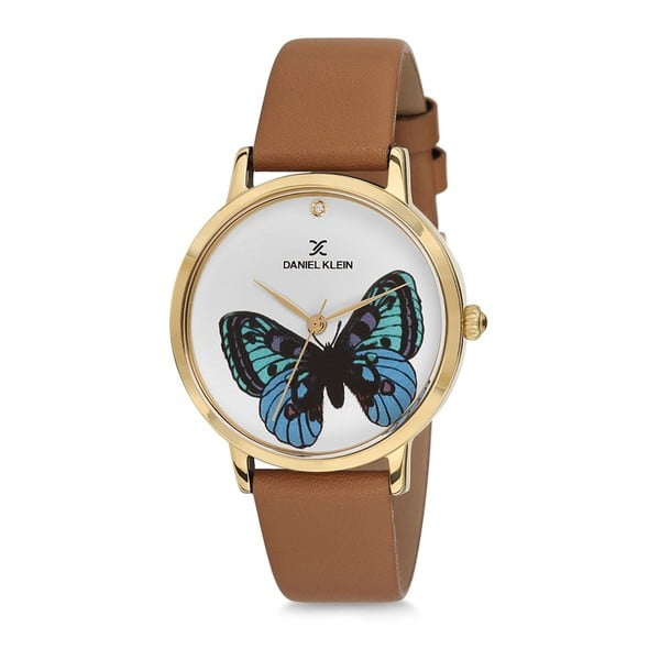 Dámské hodinky s hnědým koženým řemínkem Daniel Klein Butterfly