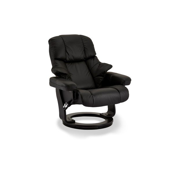 Černé polohovací kožené křeslo s podnožkou Furnhouse Crown-image-1