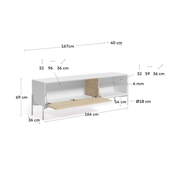 Valge telerikapp koos tuhkpuu ustega , laius 167 cm Marielle - Kave Home-image-3