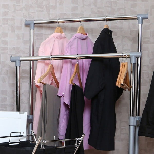 Hõbedane metallist teleskoopiline/ratastega riidenagi – Premier Housewares-image-1