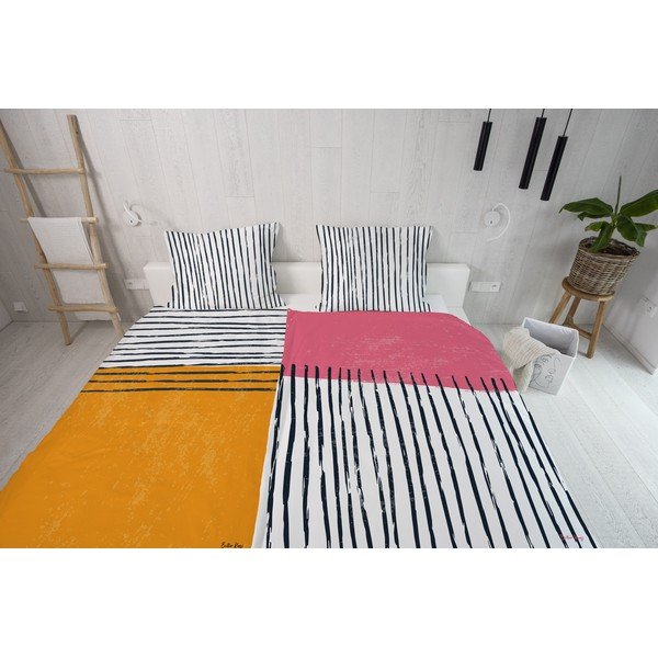 Puuvill-satiinist voodipesu üheinimesevoodile 140x200 cm Black Stripes in Colors - Butter Kings-image-1