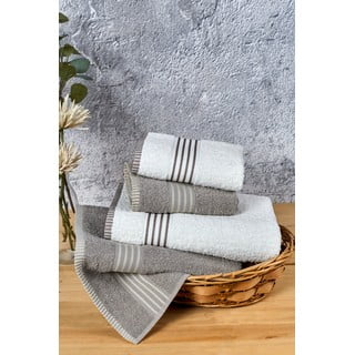 Kreemid/taupe puuvillased rätikud ja saunalinad 4tk komplektis - Mila Home