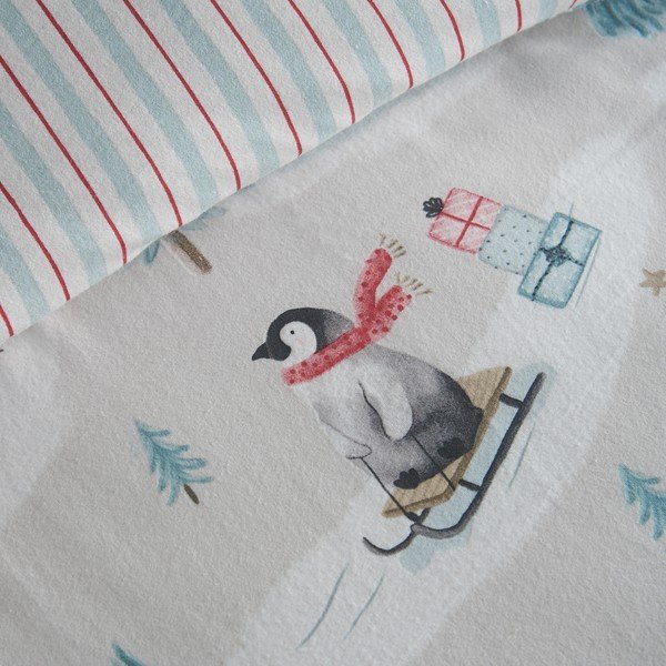Flanellist voodipesu üheinimesevoodile naturaalses värvitoonis 135x200 cm Brushed Christmas Penguins - Catherine Lansfield-image-2