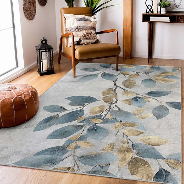 Helesinine-kuldne pestav vaip 160x230 cm Golden Leaves - Mila Home-image-1