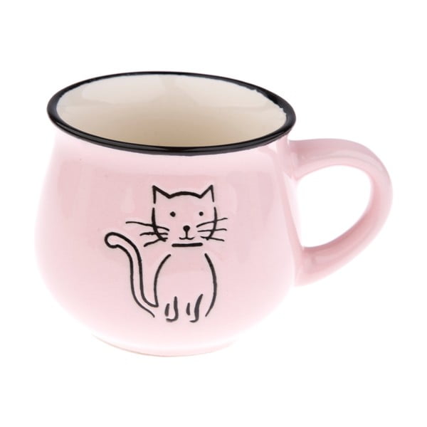 Růžový keramický hrneček s obrázkem kočky Dakls, objem 0,2 l